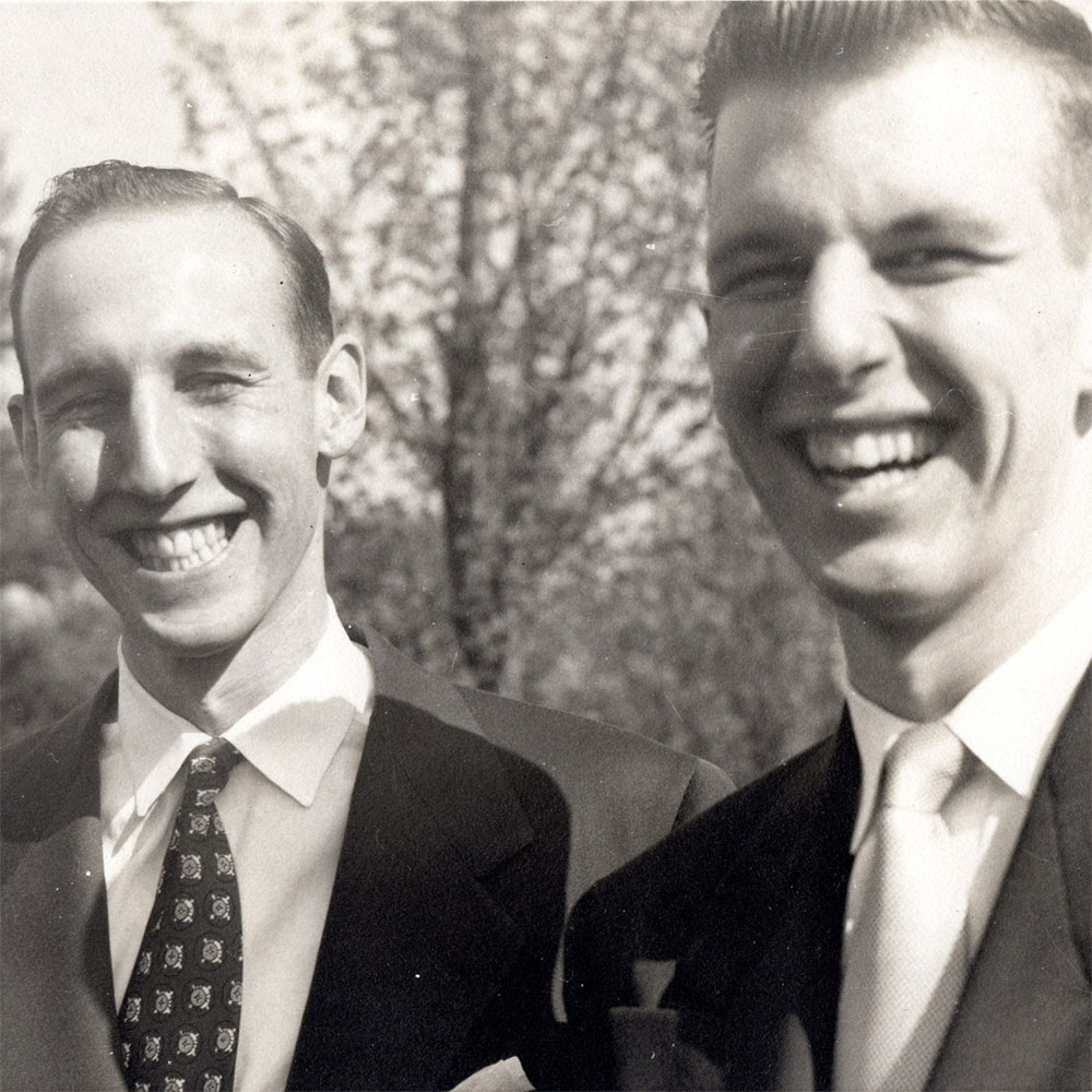 Dearing brothers as young adults, wearing suits